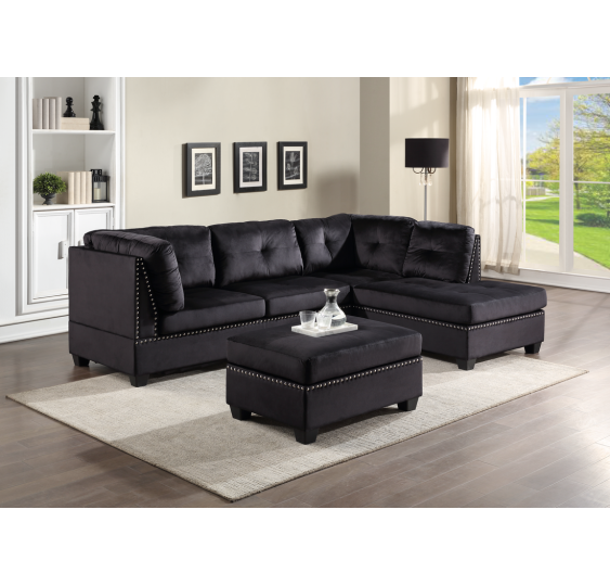 Sienna Black Velvet Sectional