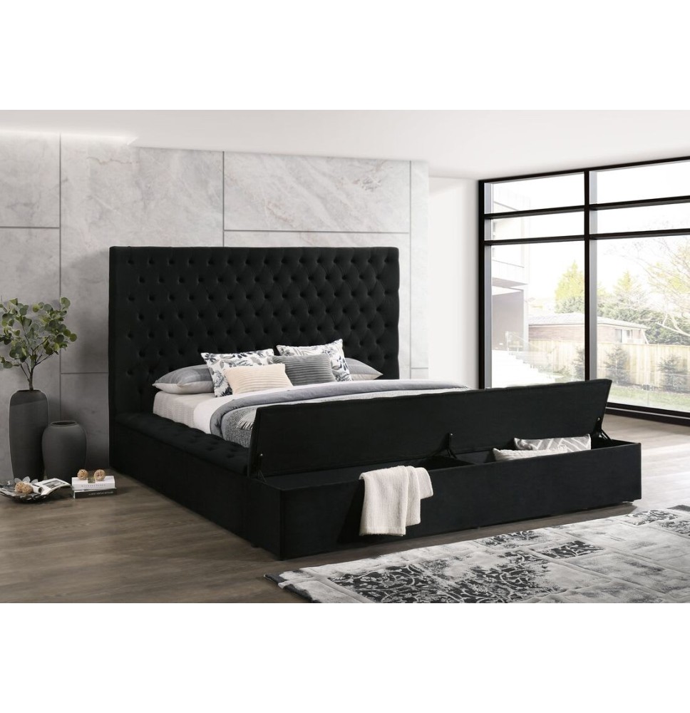 Paris Black Velvet Platform Bed