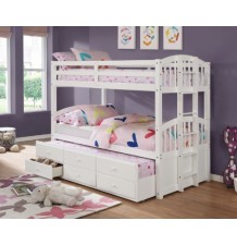 Twin over Twin with Trundle + 3 Drawers (White)