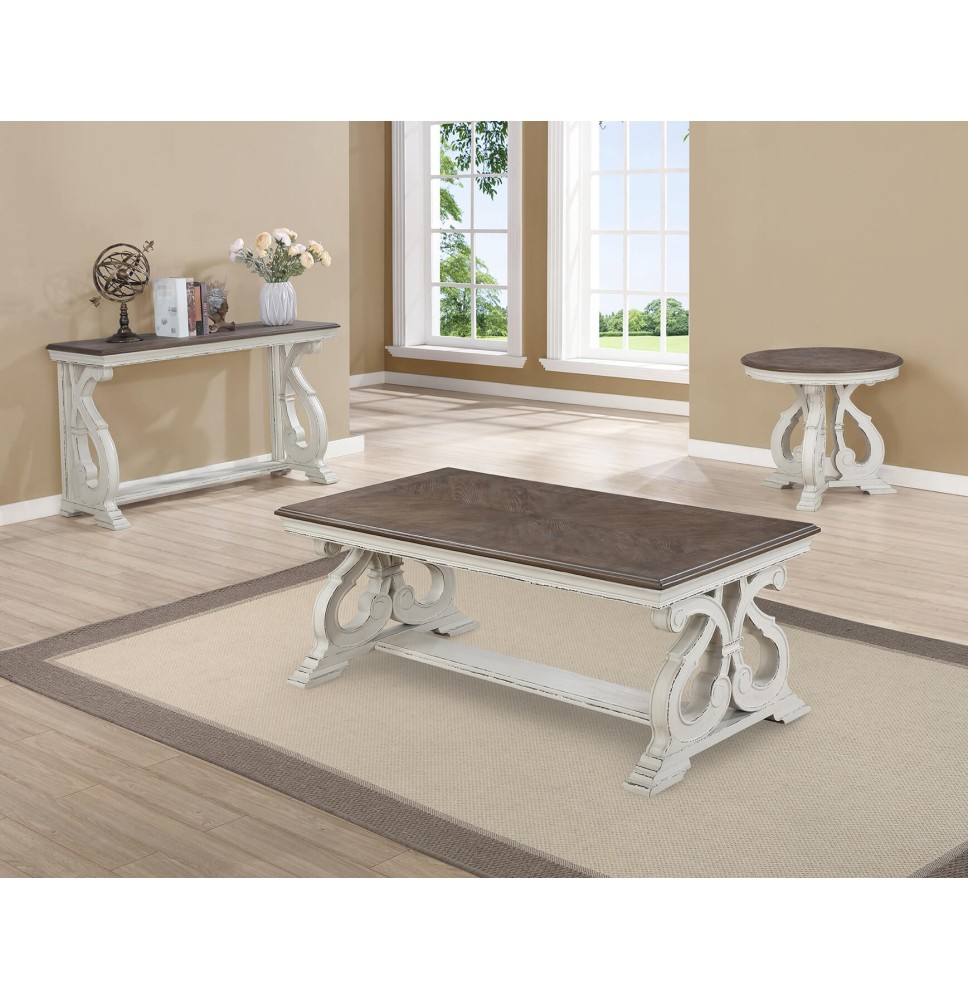 Clementine White Brown 3 Piece Coffee, Brown And White Coffee Table Set