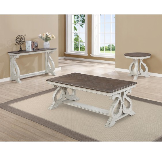 Clementine White/Brown 3-Piece Coffee Table Set