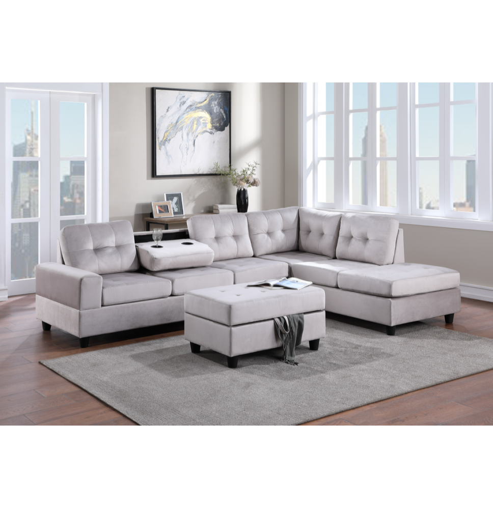 21 Heights Sectional + Storage Ottoman - Silver