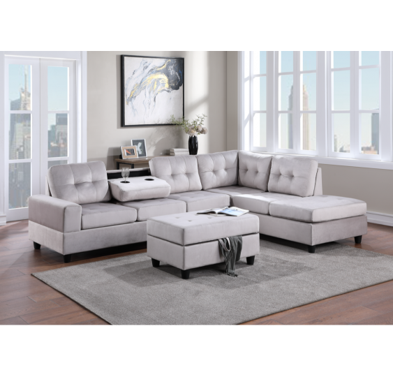 21 Heights Sectional + Storage Ottoman - Silver