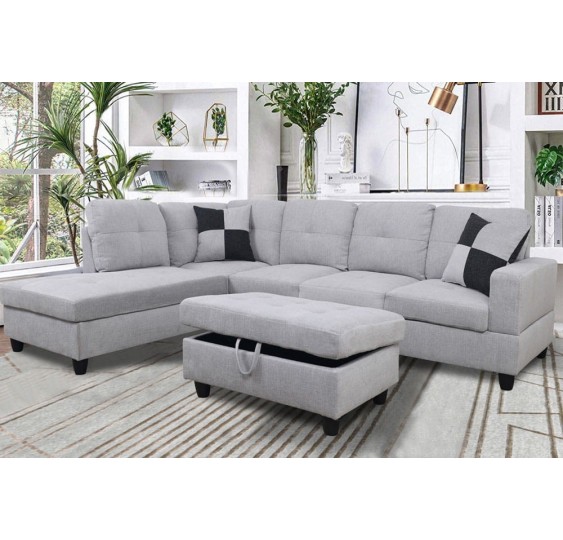 Light Gary Linen Sectional Sofa With