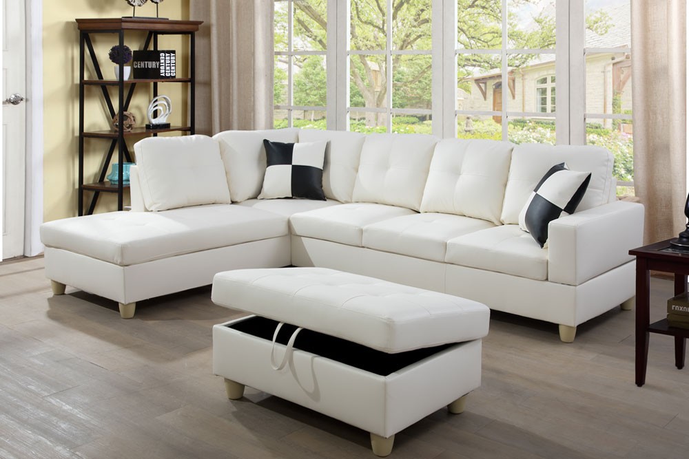 F092 White Leather Sectional Ottoman
