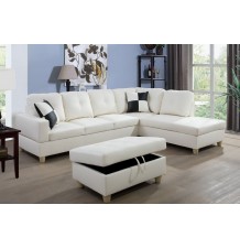F092  White Leather Sectional *ottoman