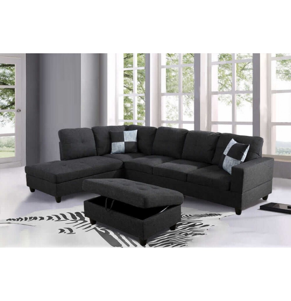 Black Sleeper Sectional With Storage, Leather Sectionals Houston Tx