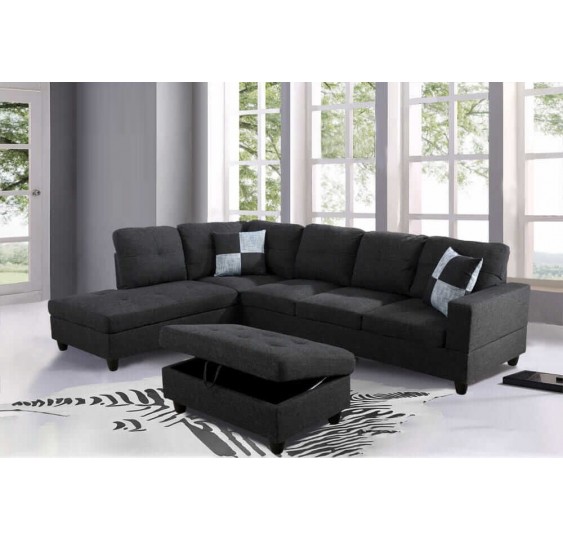 Black Sleeper Sectional With Storage Ottoman
