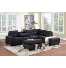 Heights - Sectional + Storage Ottoman (Black Linen)