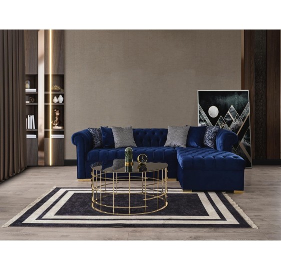 Audrey Velvet Blue RAF Chaise Sectional