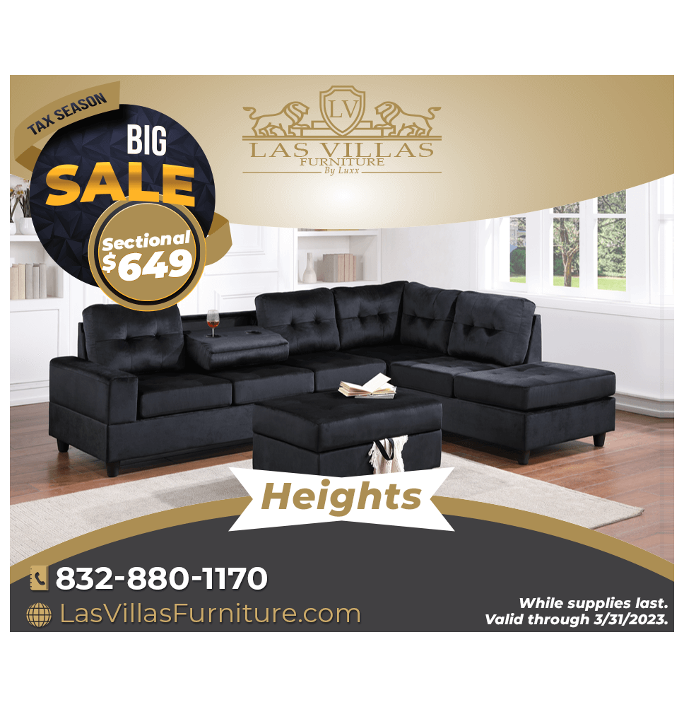 20 Heights Reversible Sectional + Ottoman - Black Velvet