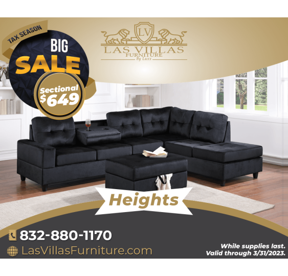 20 Heights Reversible Sectional + Ottoman - Black Velvet