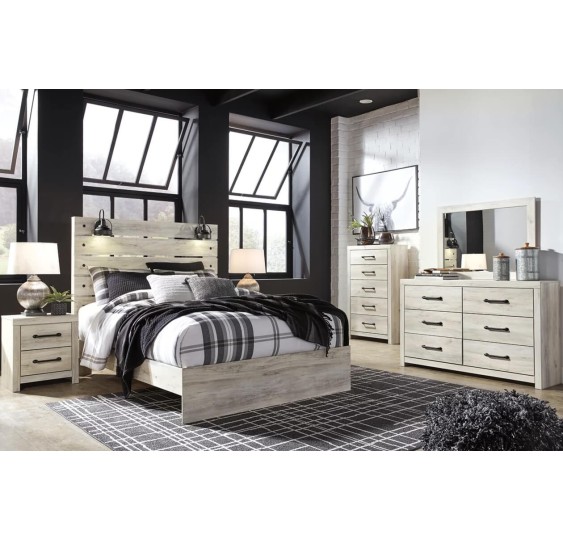 Cambeck Queen Panel Bed with Mirrored Dresser, Chest and Nightstand